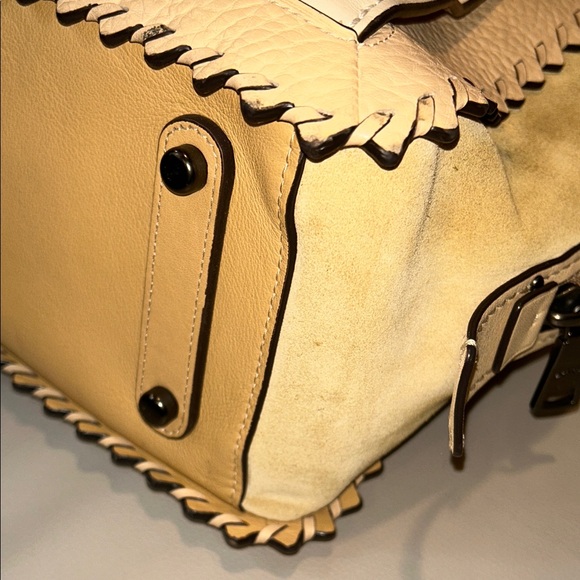 Coach Dreamer 36 Colorblock Suede Cream and Tan Satchel Bag - Picture 11 of 17